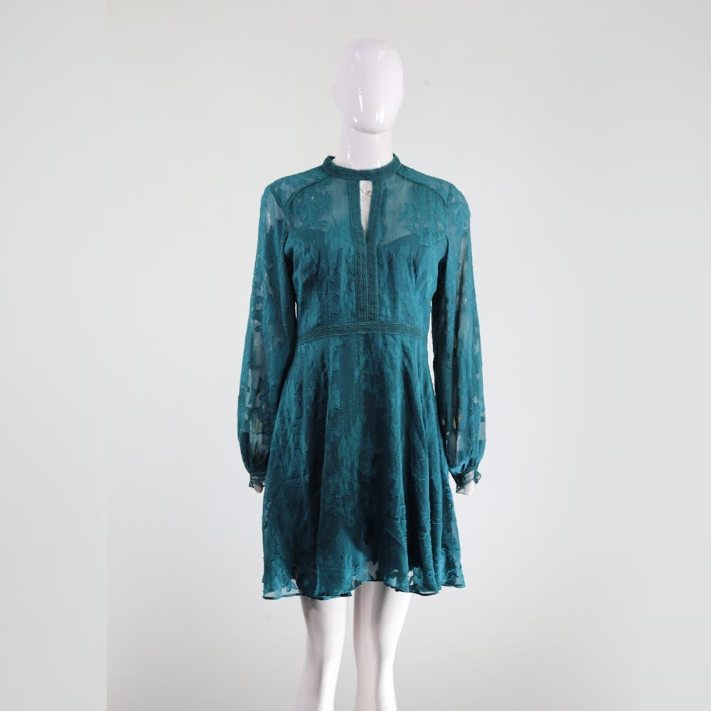 Forever New Teal Dress with Lace Accents Boho Chic